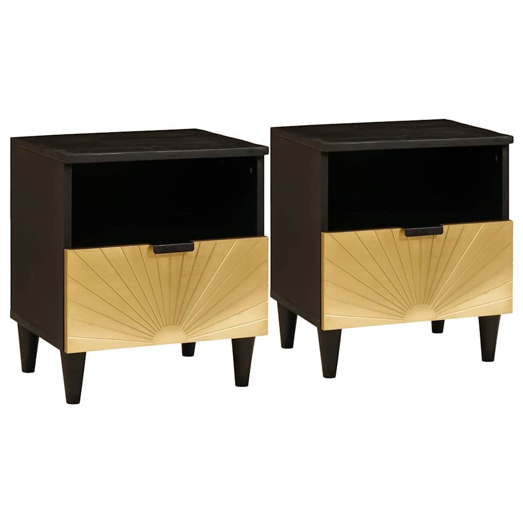 vidaXL Noptieră 2 pcs Negru și Aur 40 x 33 x 46 cm Lemn masiv de mango