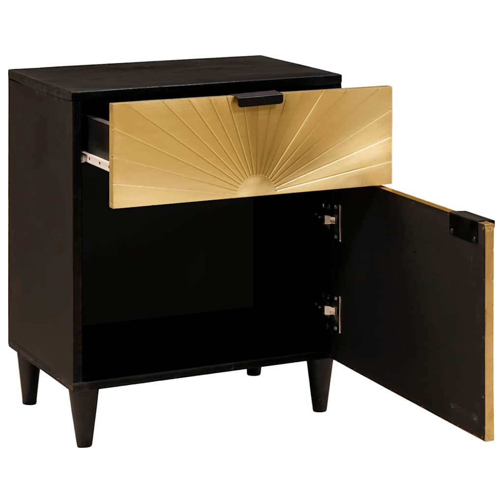 vidaXL Nachtkastje Zwart en Goud 50 x 33 x 60 cm massief mangohout
