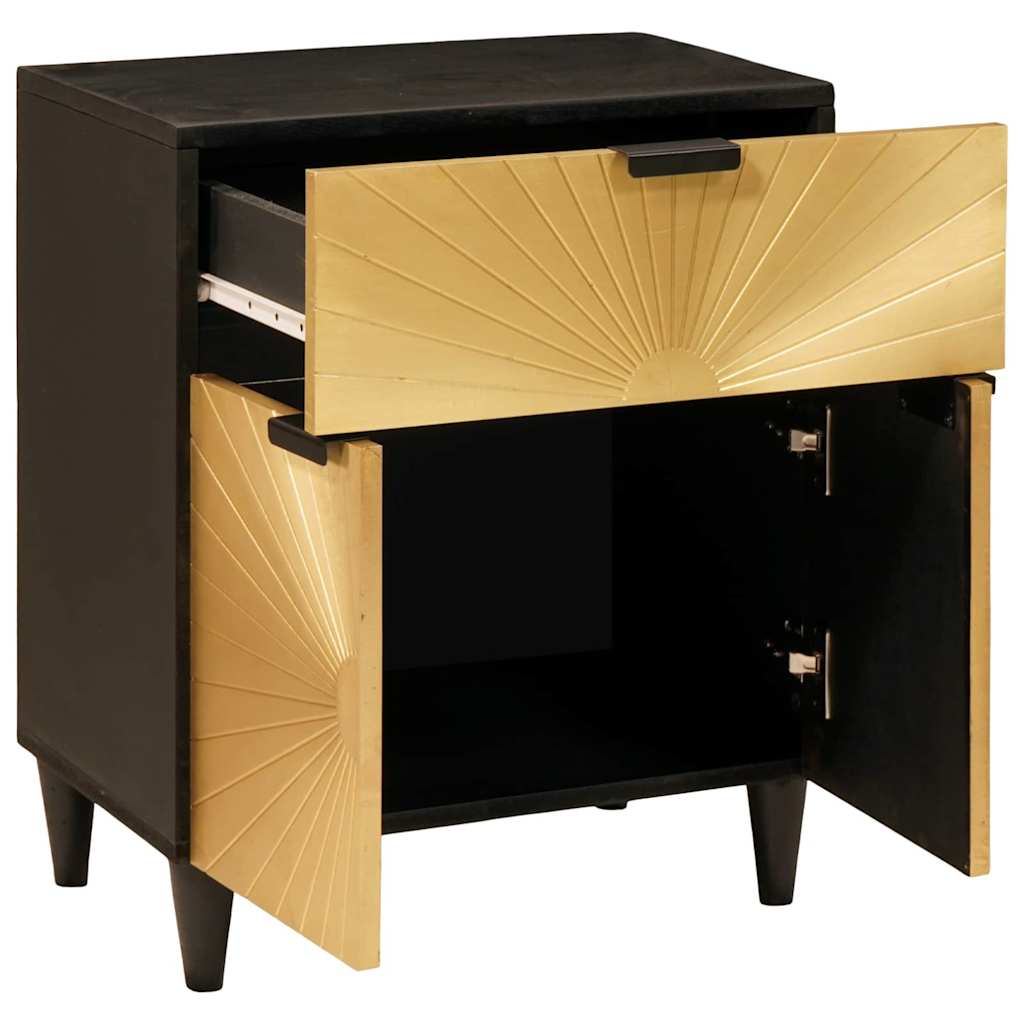 vidaXL Nachtkastje Zwart en Goud 50 x 33 x 60 cm massief mangohout