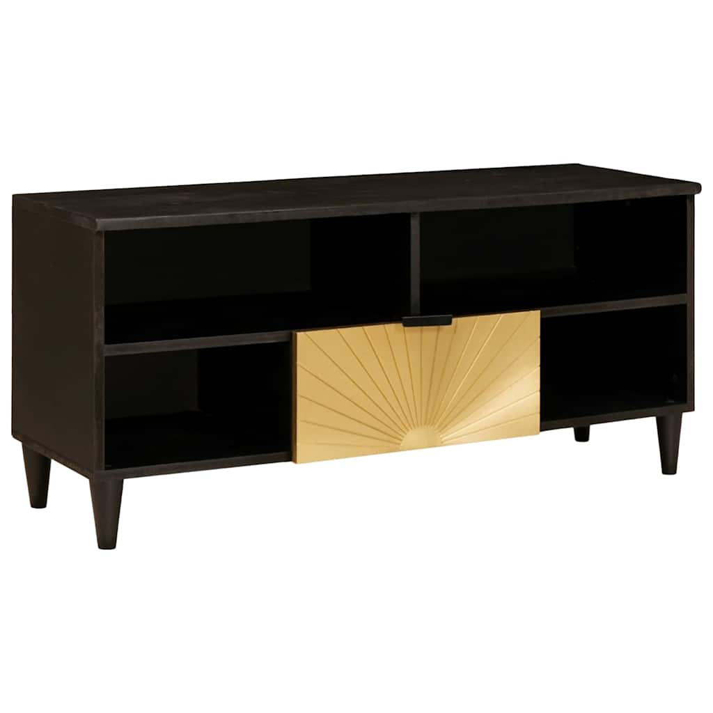 vidaXL Cabinet TV Negru și Aur 100 x 33 x 46 cm Lemn masiv de mango