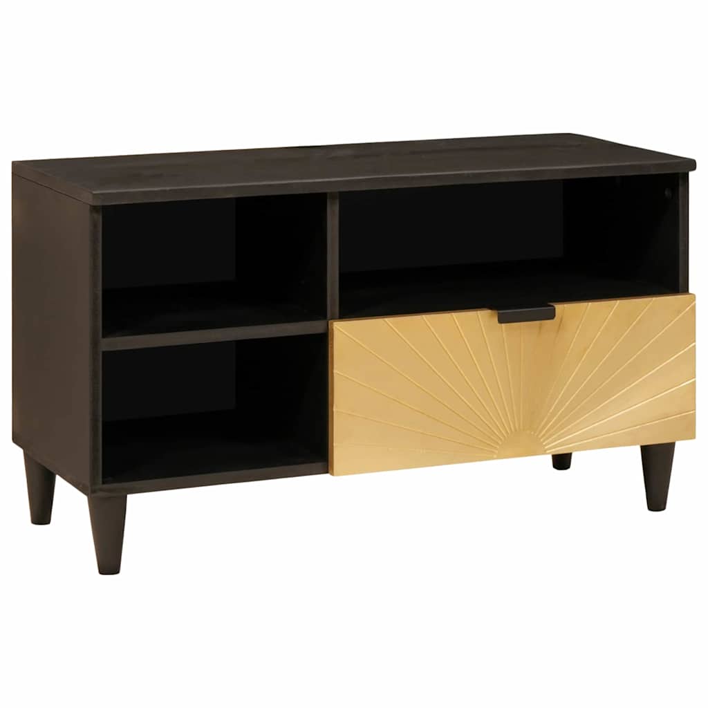 vidaXL Cabinet TV Negru și Aur 80 x 33 x 46 cm Lemn masiv de mango