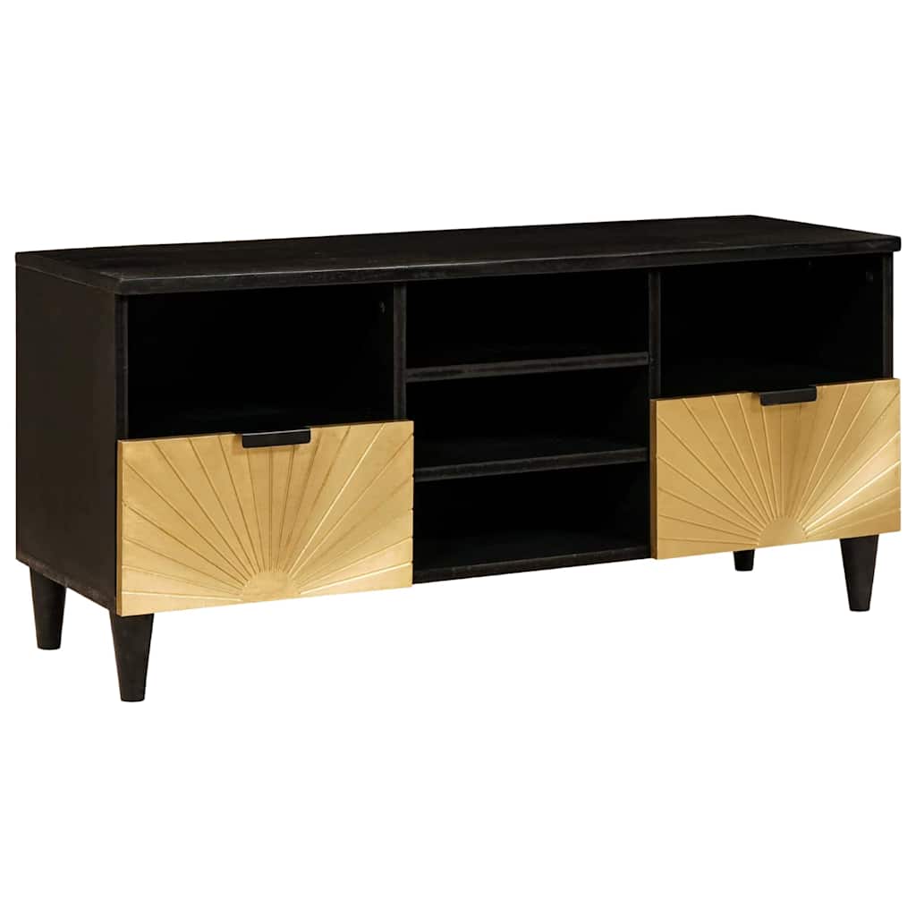 vidaXL Cabinet TV Negru și Aur 100 x 33 x 46 cm Lemn masiv de mango