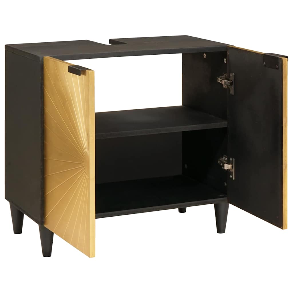 vidaXL Wastafelkast Zwart en Goud 62 x 33 x 58 cm massief mangohout