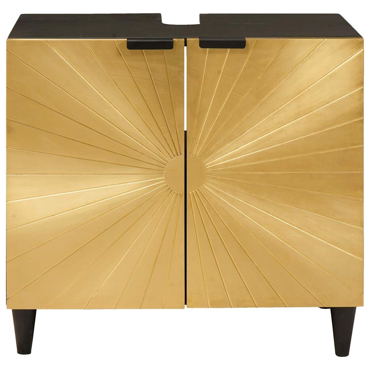 Vaskeskab med dør Sort og Guld 62 x 33 x 58 cm Massivt mangotræ - Billede 3