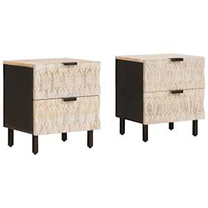 Noční skříňka 2 pcs Bílá 40 x 33 x 46 cm Masivní mangové dřevo
