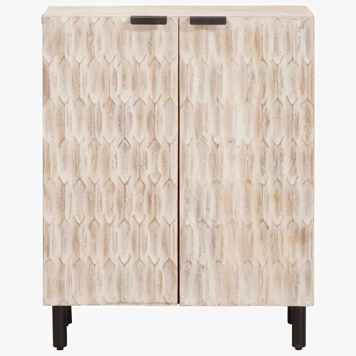 Sideboard 60 x 33 x 75 cm Massivt mangotræ Hvid Vask Finish - Billede 3