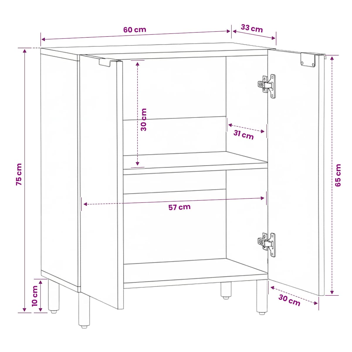 Sideboard 60 x 33 x 75 cm Massivt mangotræ Hvid Vask Finish - Billede 11