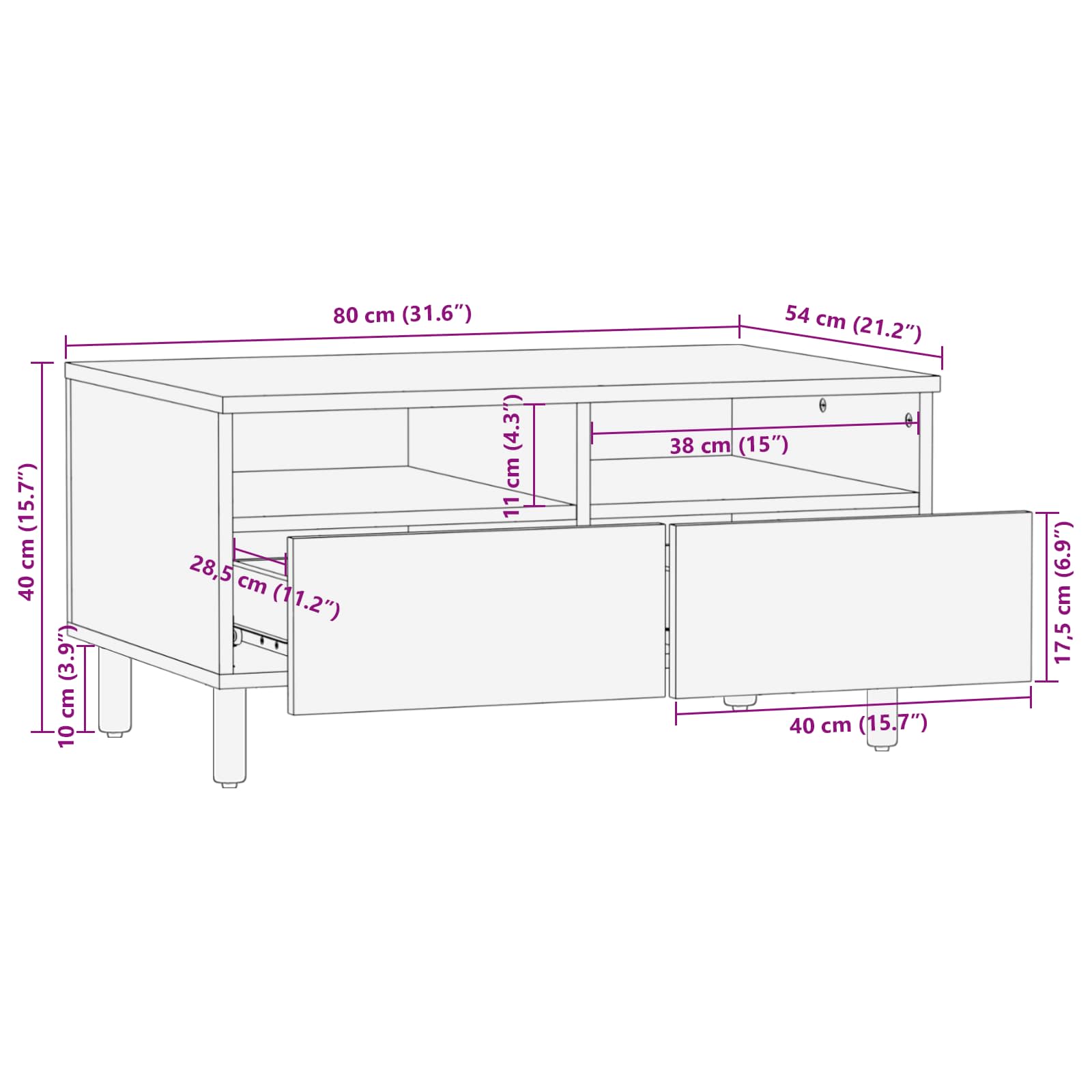 Salontafel met lade Wit 80 x 54 x 40 cm Massief Mango Hout image 11