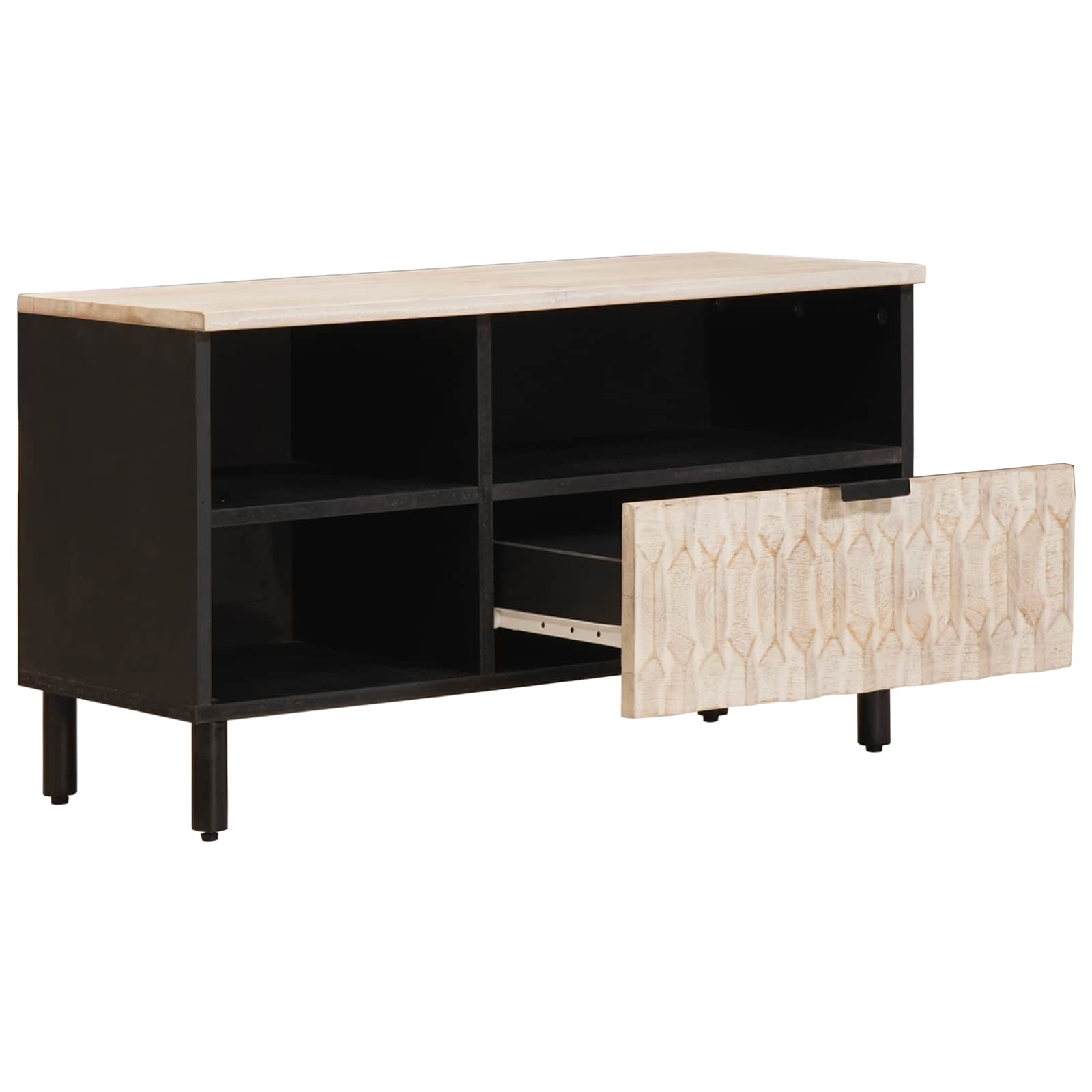 TV-kast Witte Was Afwerking 80 x 33 x 46 cm Massief Mango Hout image 2