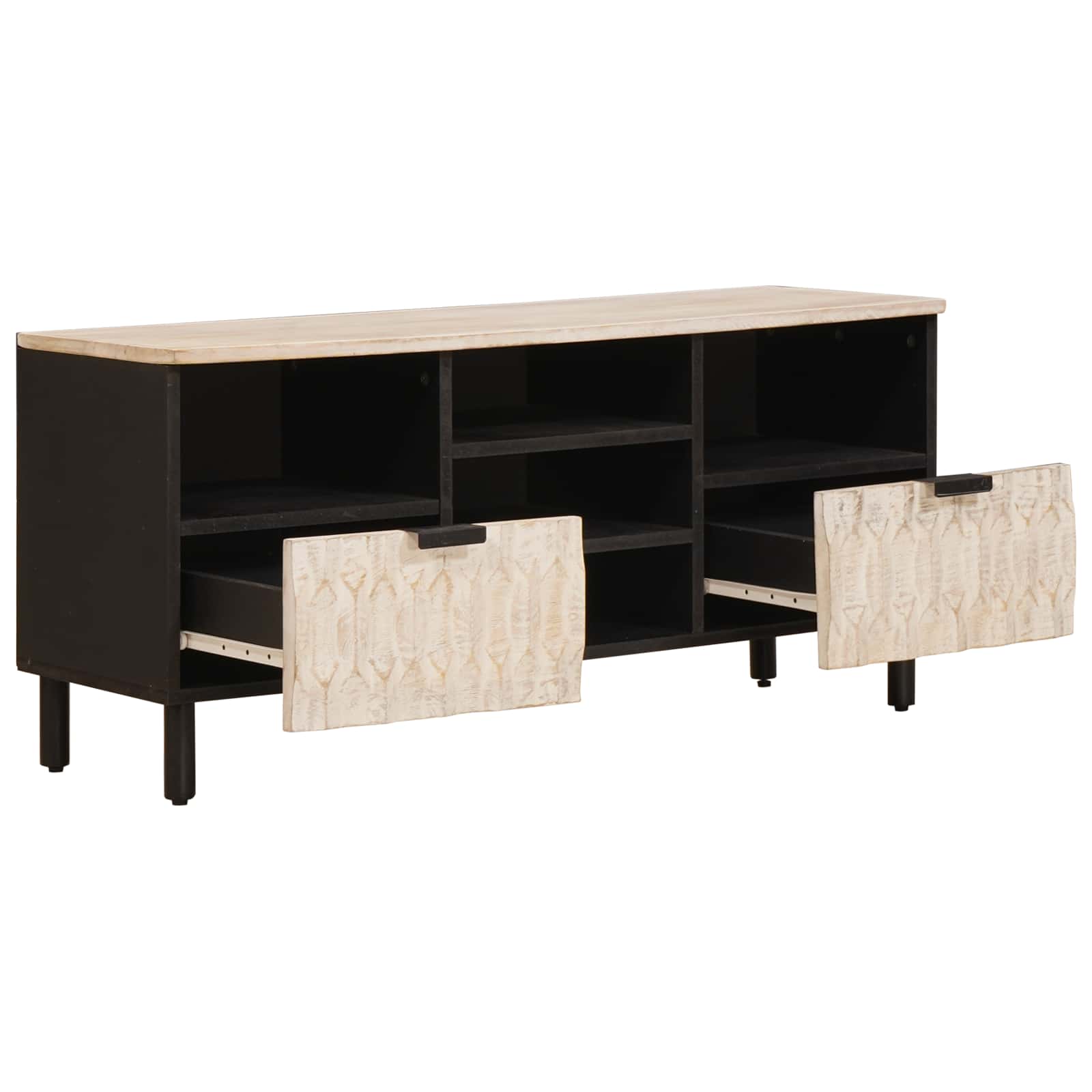 TV-kast Witte Was Afwerking 100 x 33 x 46 cm Massief Mango Hout image 2