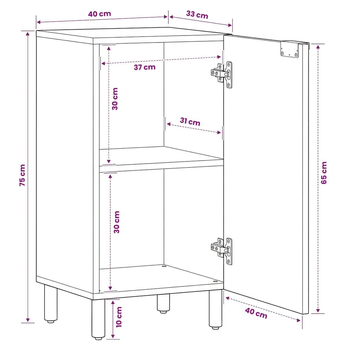 Sideboard Hvid Vask Finish 40 x 33 x 75 cm Massivt mangotræ - Billede 11