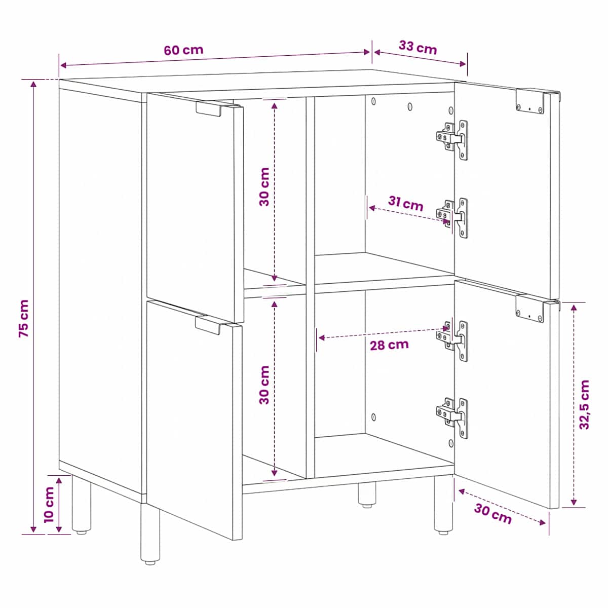 Sideboard Hvid Vask Finish 60 x 33 x 75 cm Massivt mangotræ - Billede 11