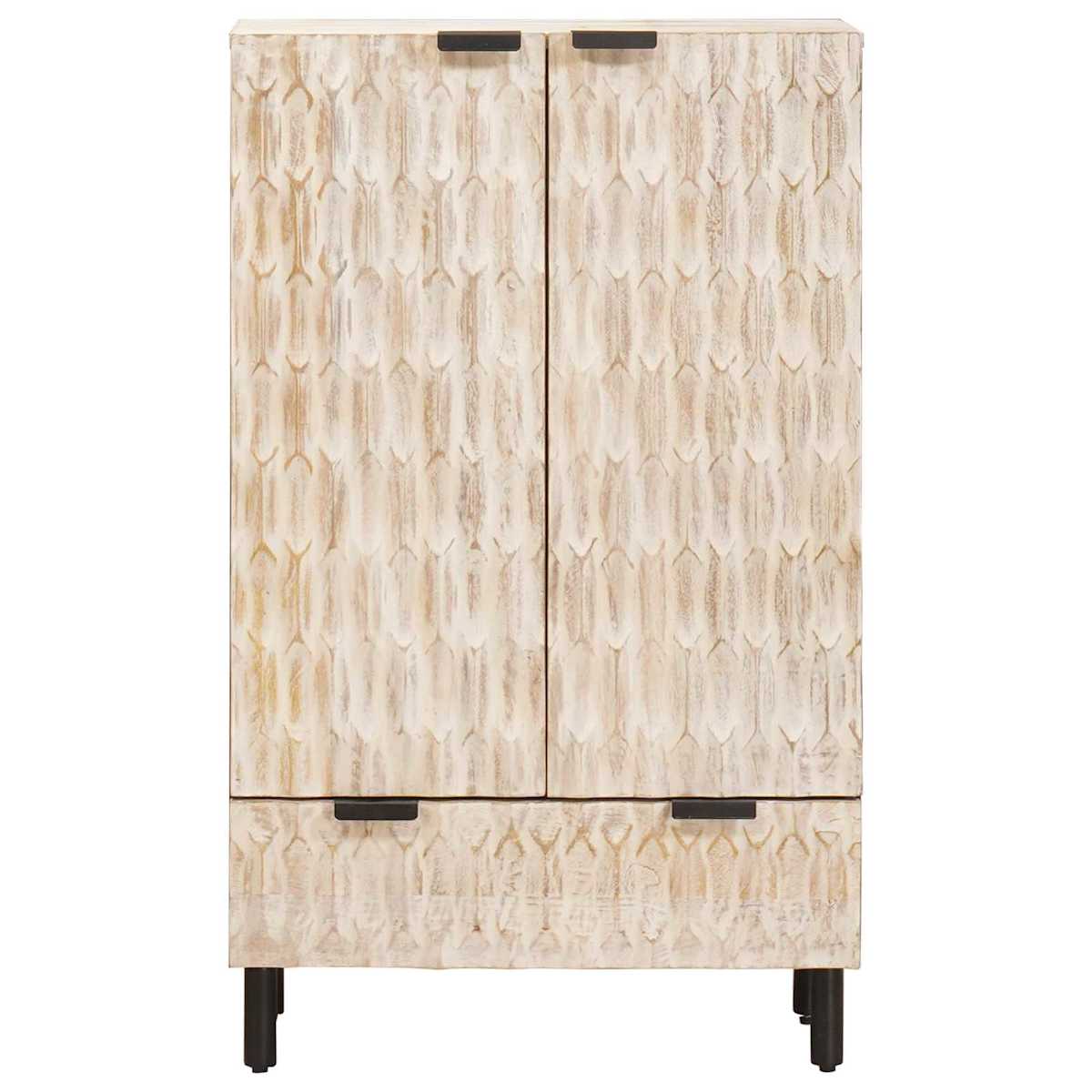 Highboard Hvid Vask Finish 60 x 33 x 100 cm Massivt mangotræ - Billede 3