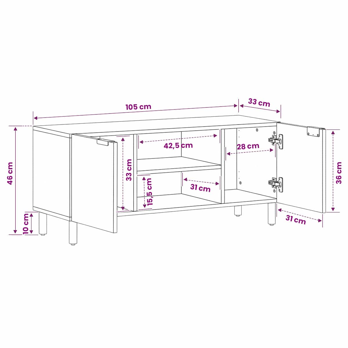 TV-skab 105 x 33 x 46 cm Massivt mangotræ - Billede 10
