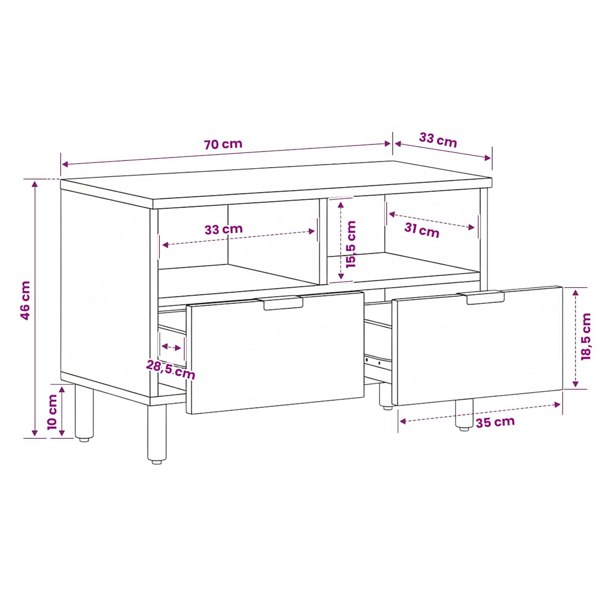 TV-skab 70 x 33 x 46 cm Massivt mangotræ - Billede 10