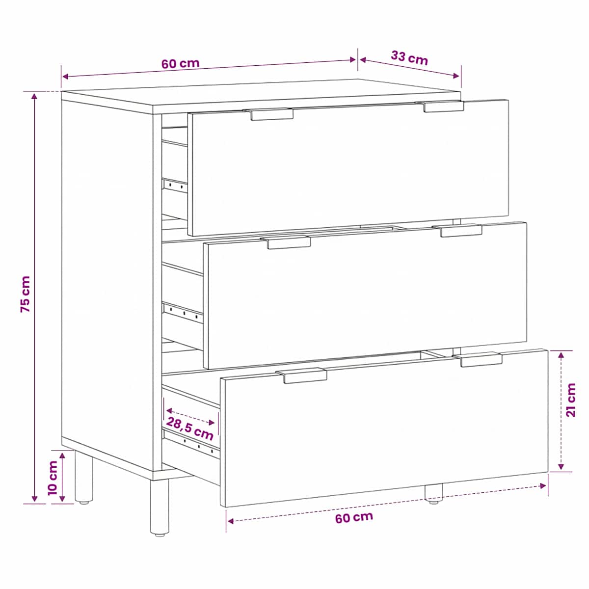 Sideboard 60 x 33 x 75 cm Massivt mangotræ - Billede 10
