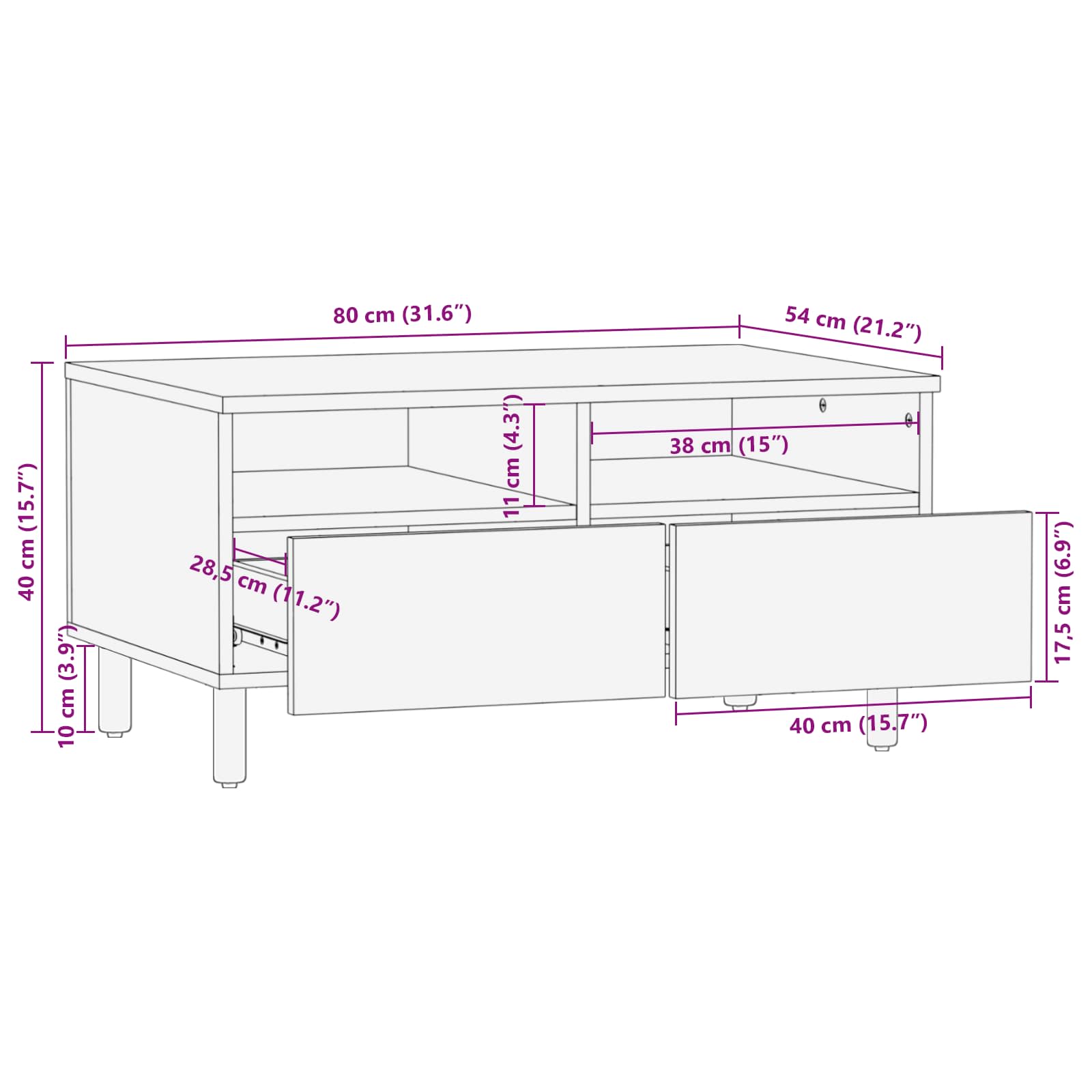 Salontafel met lade Bruin 80 x 54 x 40 cm Massief Mango Hout - Afbeelding 11