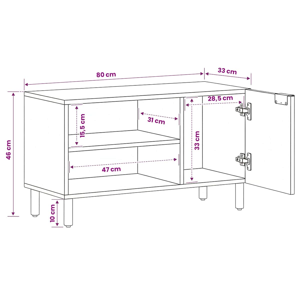 TV-skab 80 x 33 x 46 cm Massivt mangotræ - Billede 11