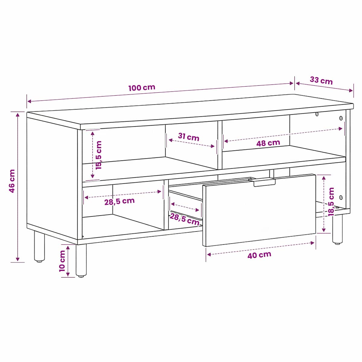 TV-skab 100 x 33 x 46 cm Massivt mangotræ - Billede 11