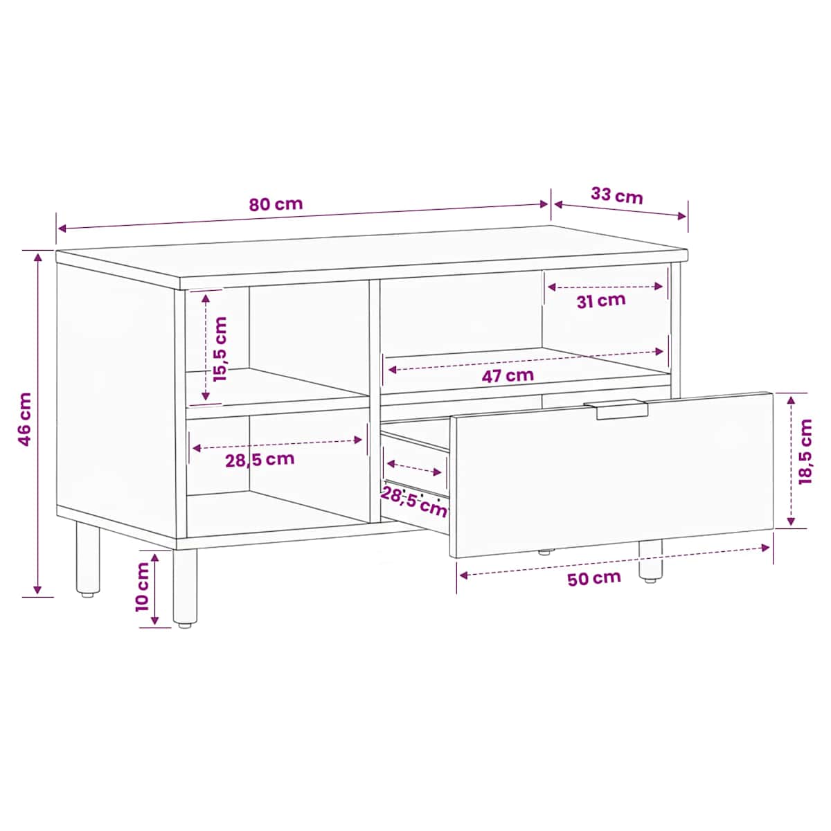 TV-skab 80 x 33 x 46 cm Massivt mangotræ - Billede 11