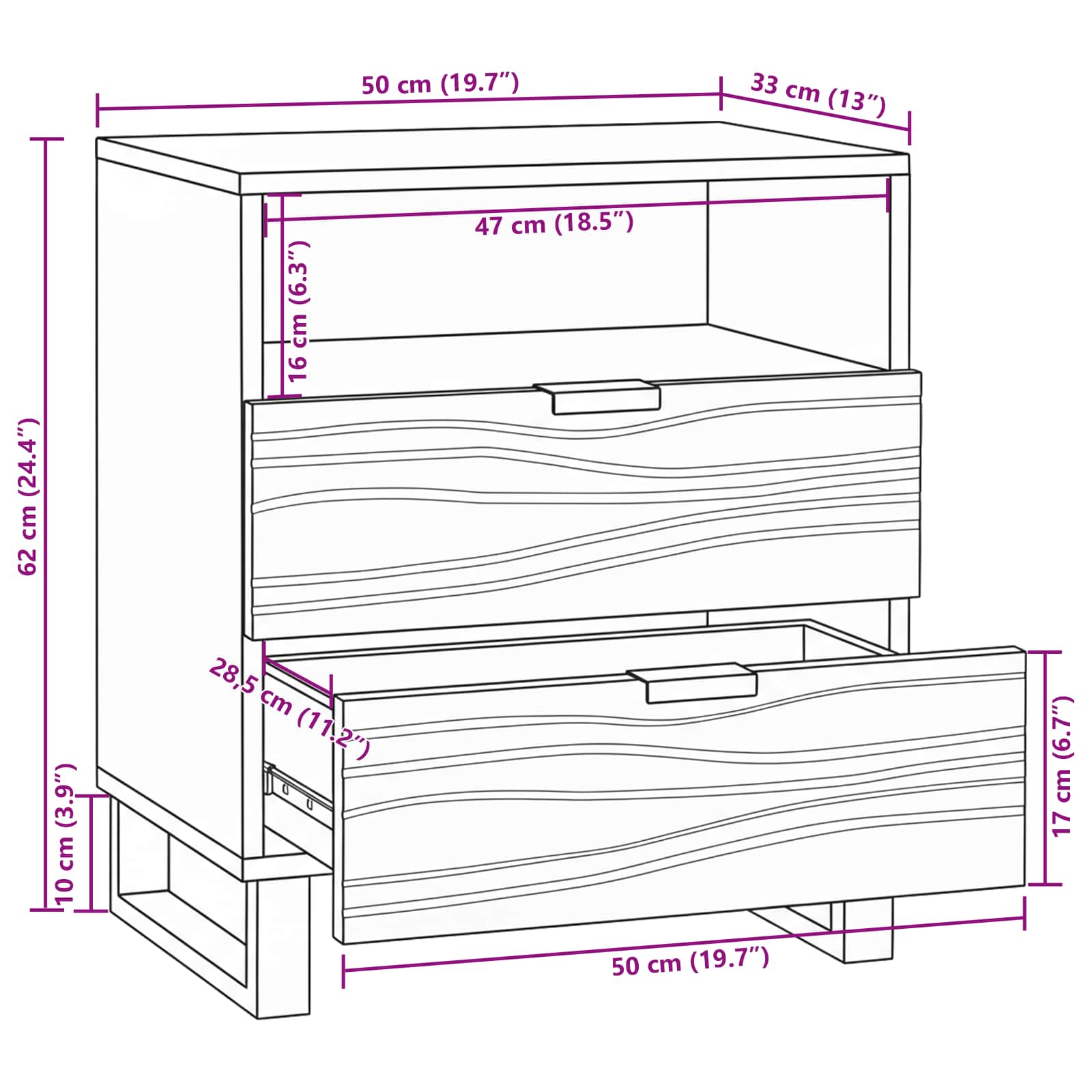 Нощен шкаф Кафяво 50 x 33 x 62 см Масивна акациева дървесина - Image 11