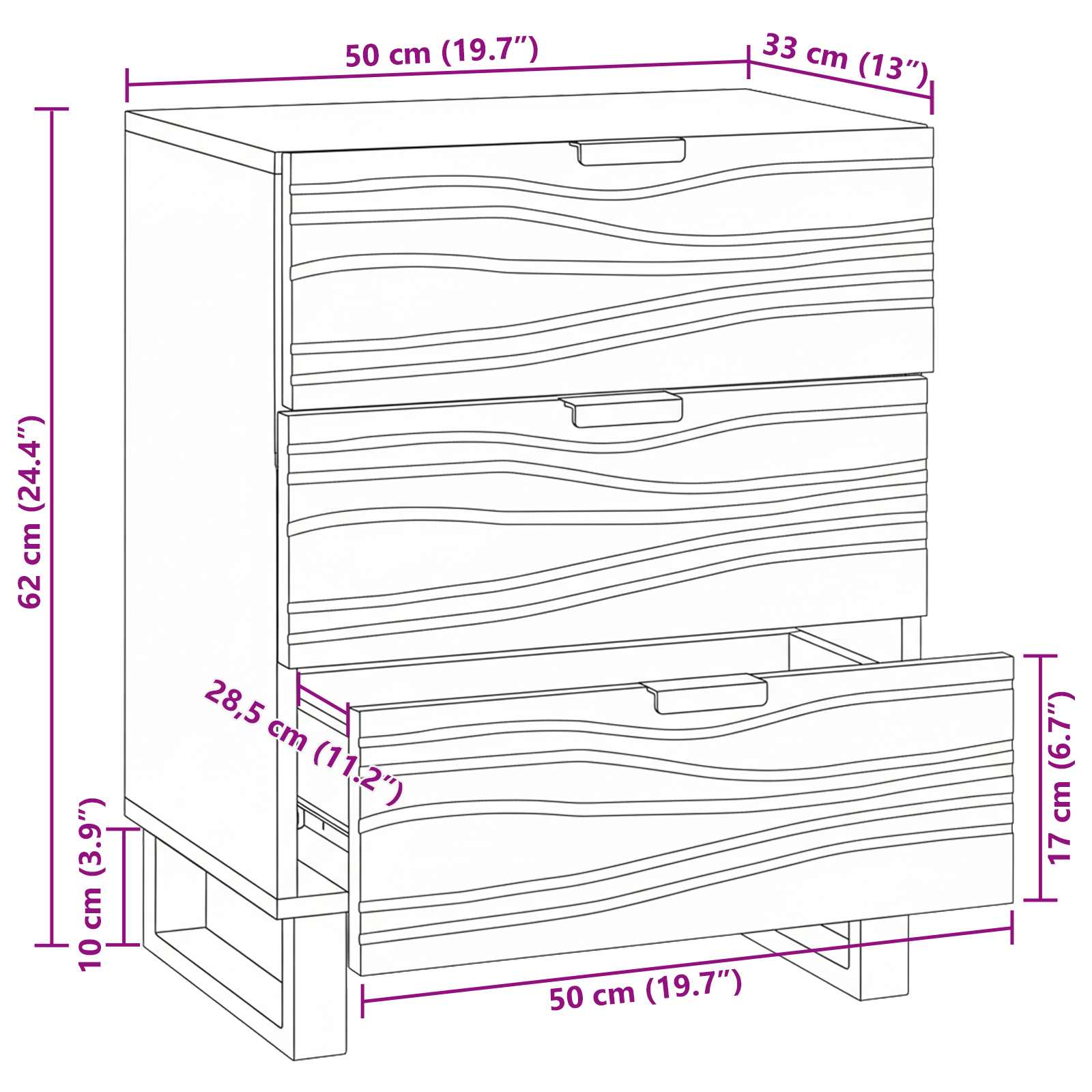 Нощен шкаф с чекмедже Бял и черен 50 x 33 x 62 см - Image 11