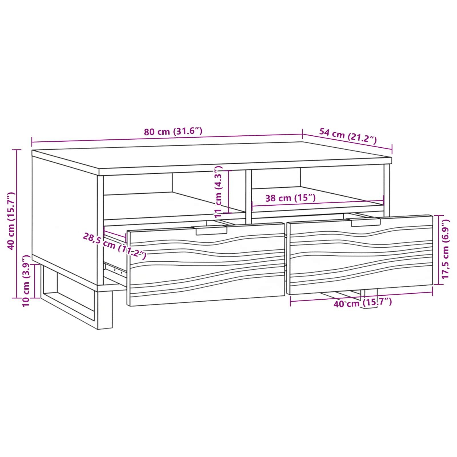 Масичка за кафе с чекмедже Бежов и черен 80 x 54 x 40 см - Image 11