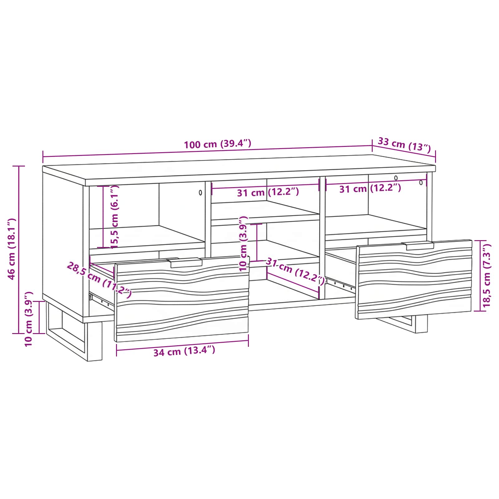 TV-yksiköt Valkoinen 100 x 33 x 46 cm Tekninen puu - Image 11