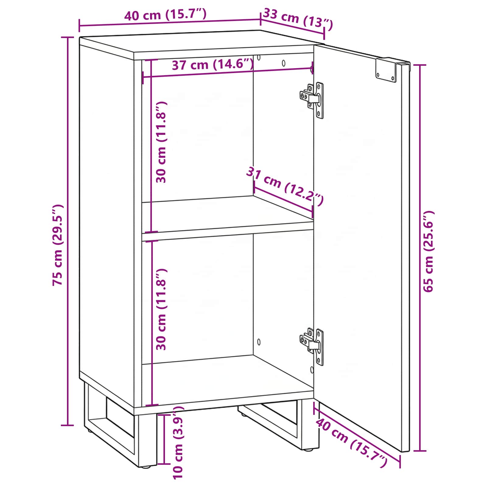 vidaXL Sideboard Weiß 40 x 33 x 75 cm massives Mangoholz – Bild 11