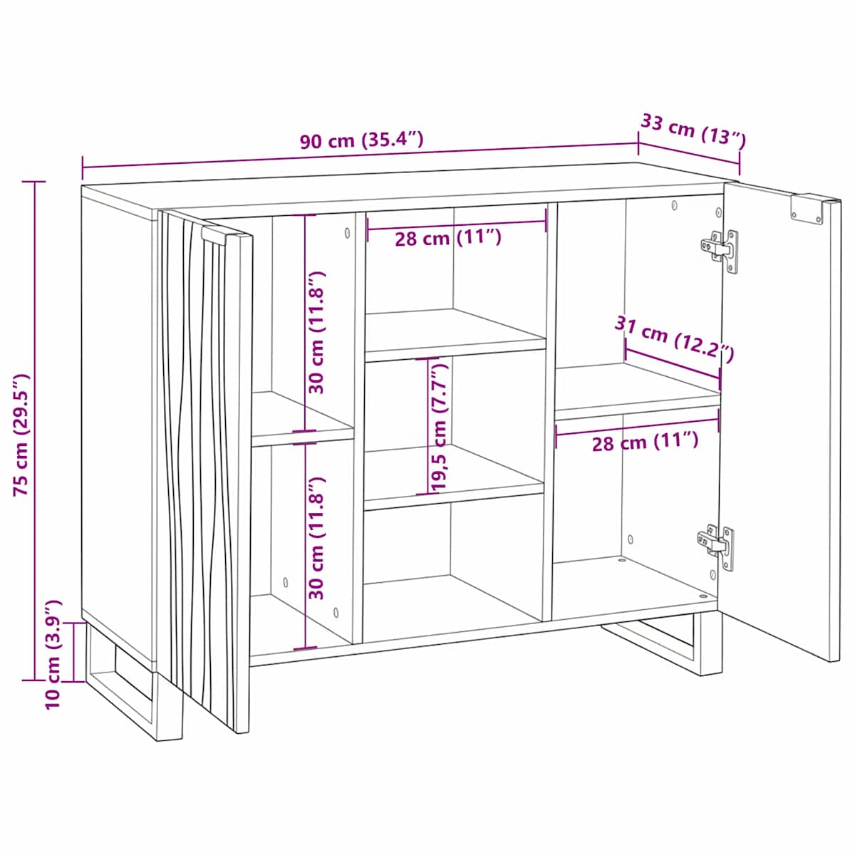 Skab Hvid 90 x 33 x 75 cm Massivt mangotræ - Billede 11