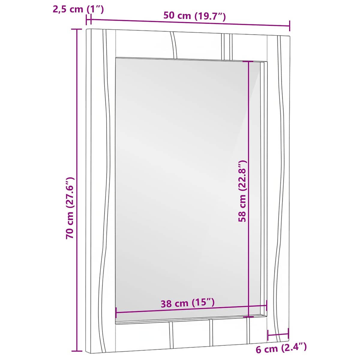 Badeværelsesspejl 50 x 2,5 x 70 cm Glass og fast mango træ - Billede 11