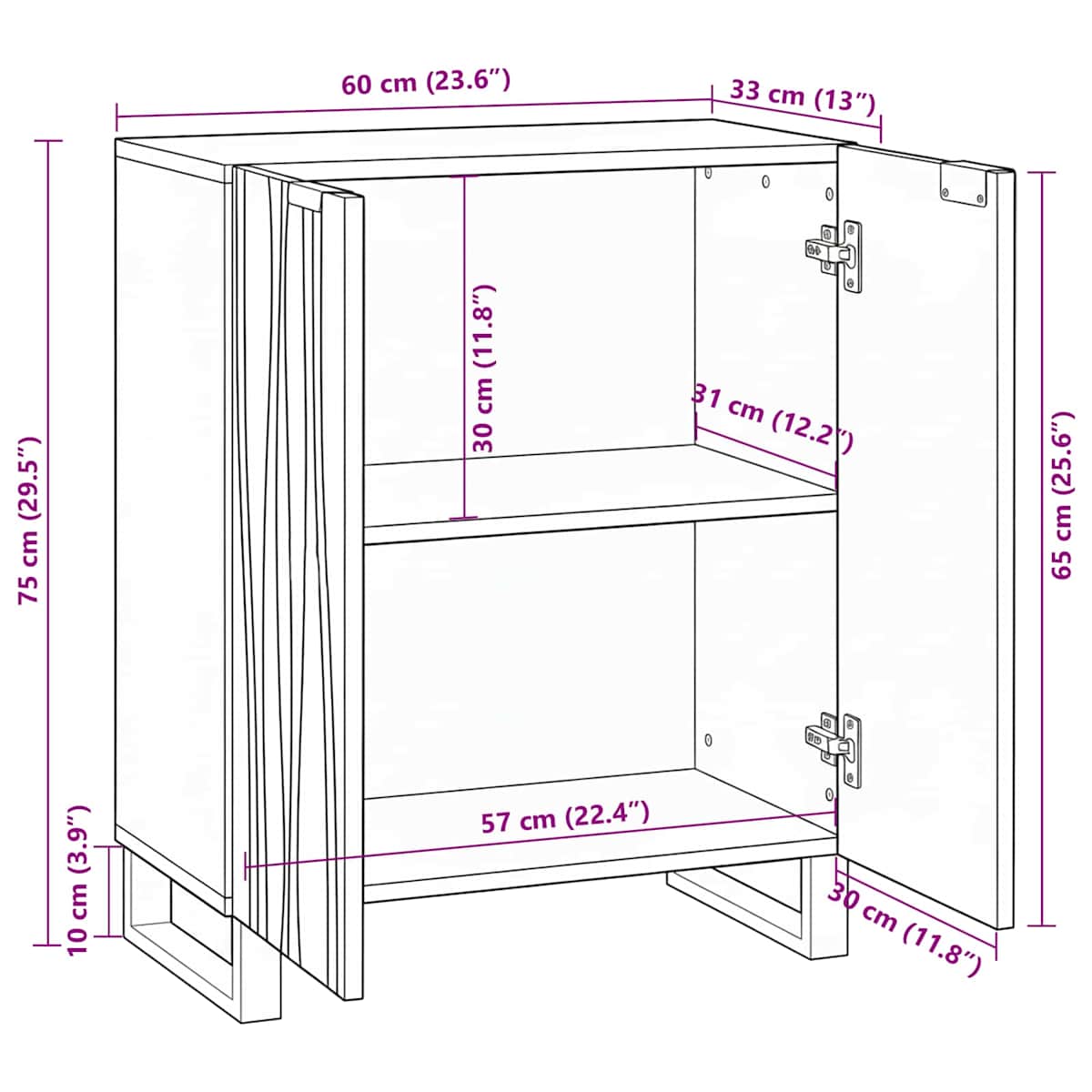 Sideboard 60 x 33,5 x 75 cm Massivt mangotræ - Billede 11