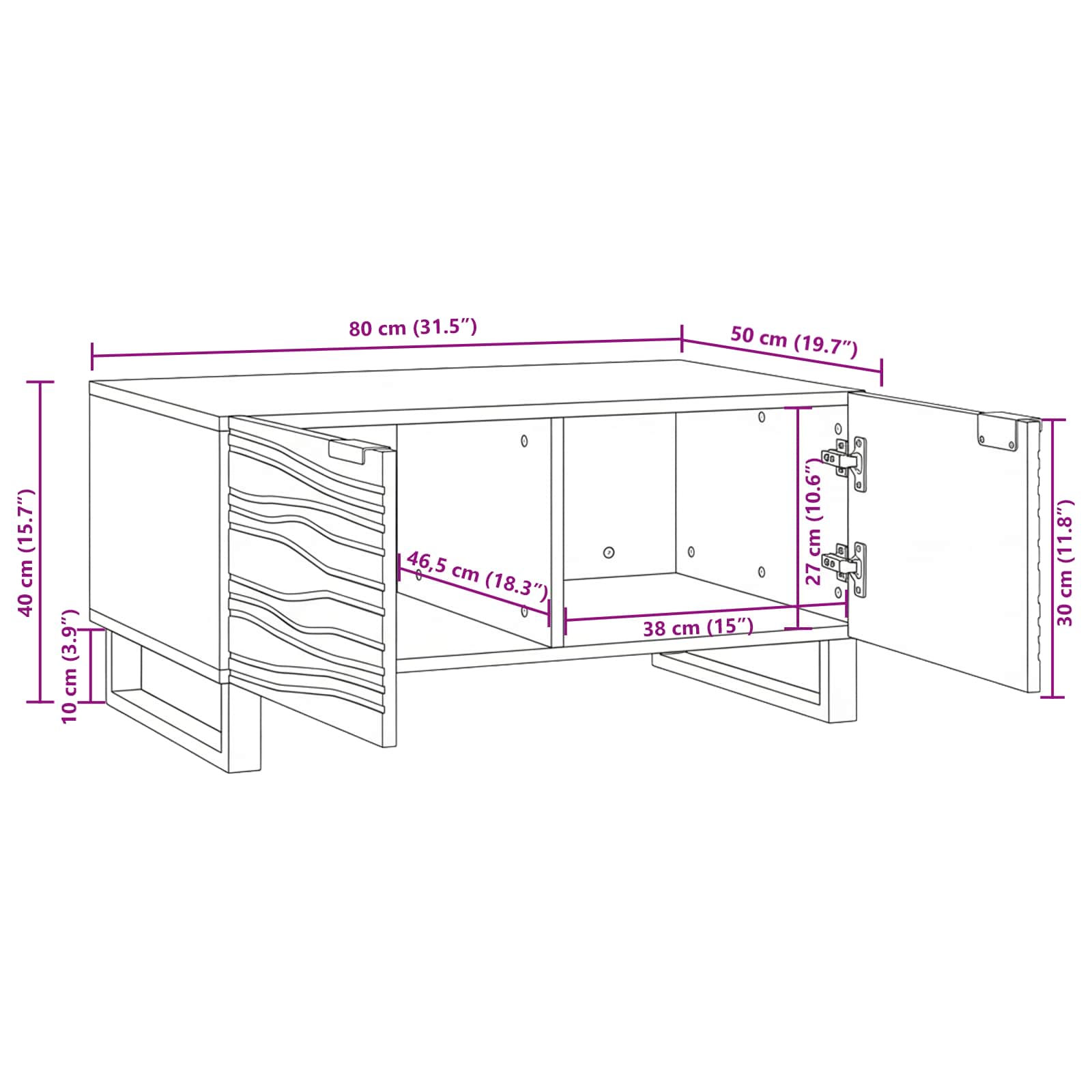 vidaXL Couchtisch Braun und Schwarz 80 x 50 x 40 cm Massivholz Akazie – Bild 11