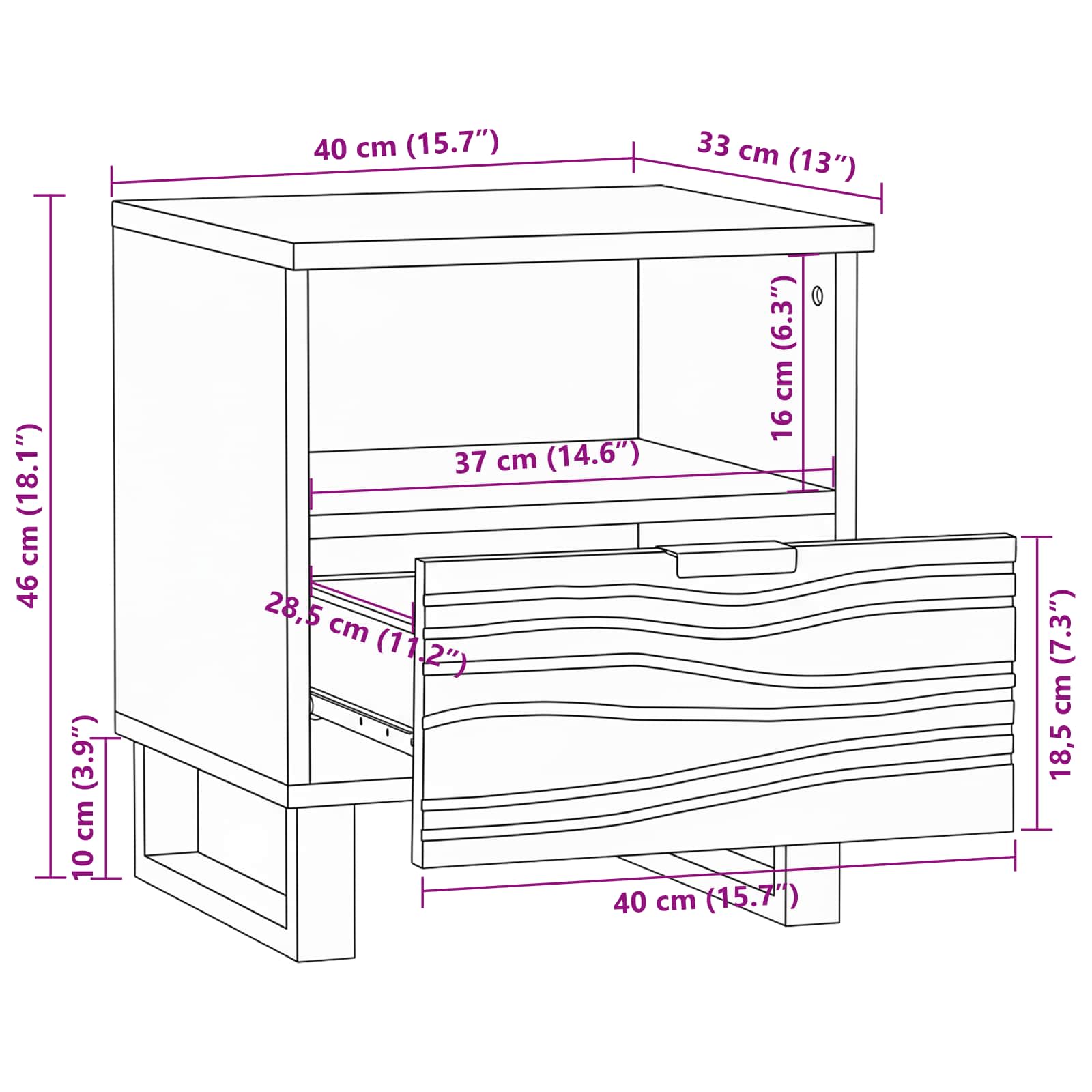 Nočna omarica 2 pcs Oreh 40 x 33 x 46 cm Trden akacijev les - slika 13