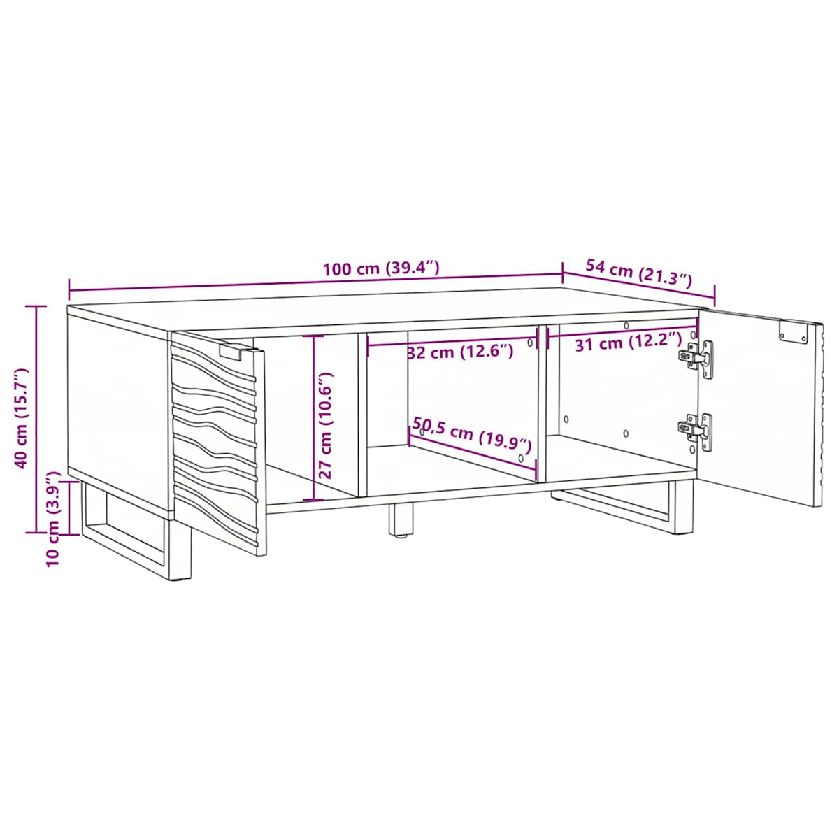 Sofabord 100 x 54 x 40 cm Konstrueret træ - Billede 11