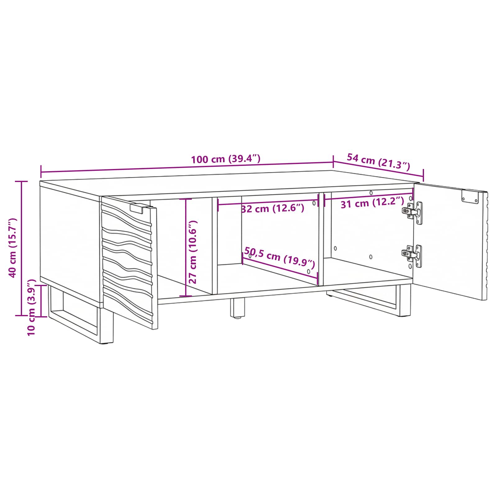 vidaXL Couchtisch Braun und Schwarz 100 x 54 x 40 cm Massivholz Akazie – Bild 11