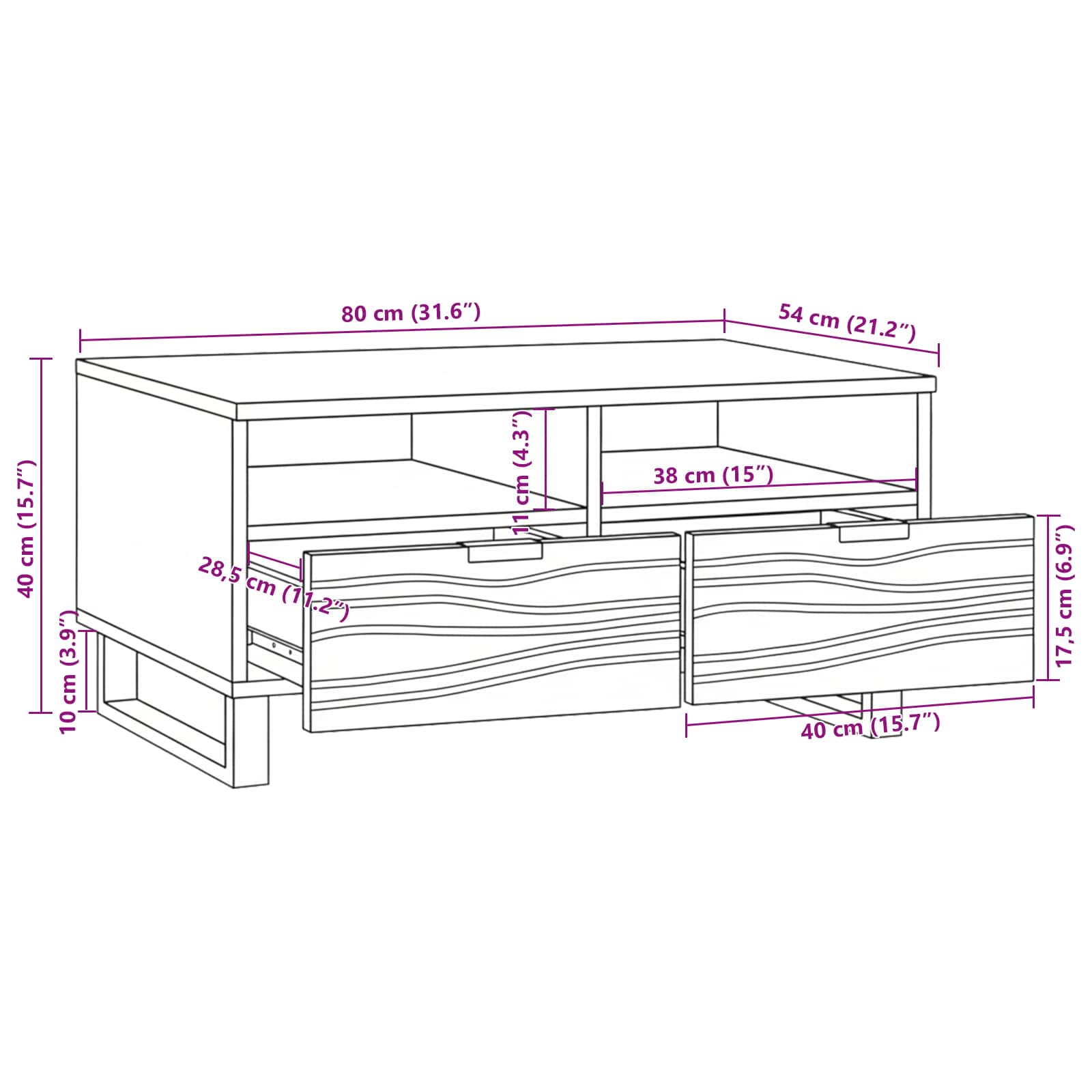 vidaXL Couchtisch Braun und Schwarz 80 x 54 x 40 cm Massivholz Akazie – Bild 10