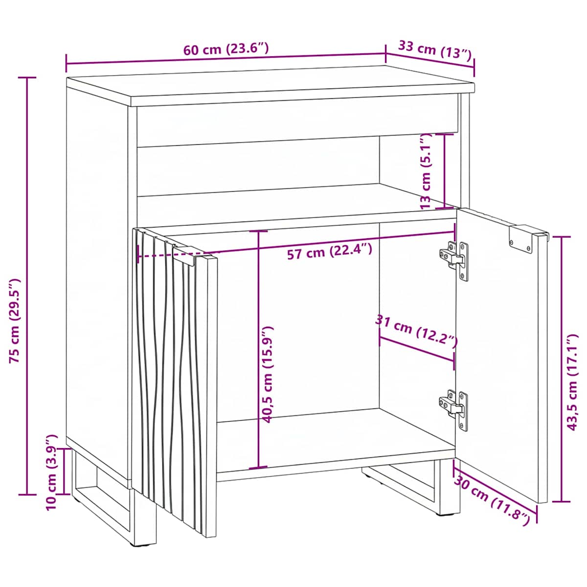 Sideboard 60 x 33 x 75 cm Massivt mangotræ - Billede 11