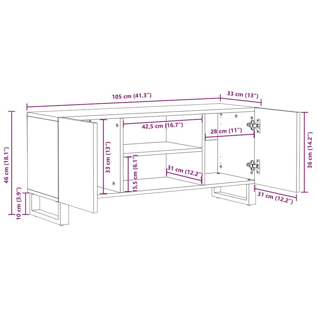 TV-kast met plank Bruin 105 x 33,5 x 46 cm Massief Mango Hout image 11