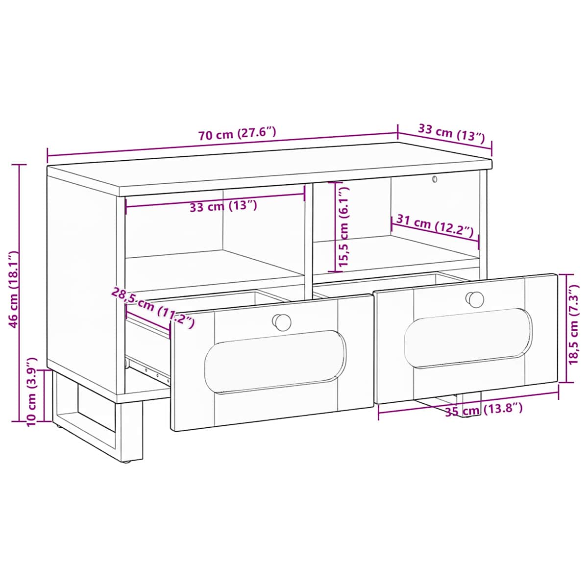 TV-skab med skuffe Brun 70 x 33 x 46 cm Massivt mangotræ - Billede 11