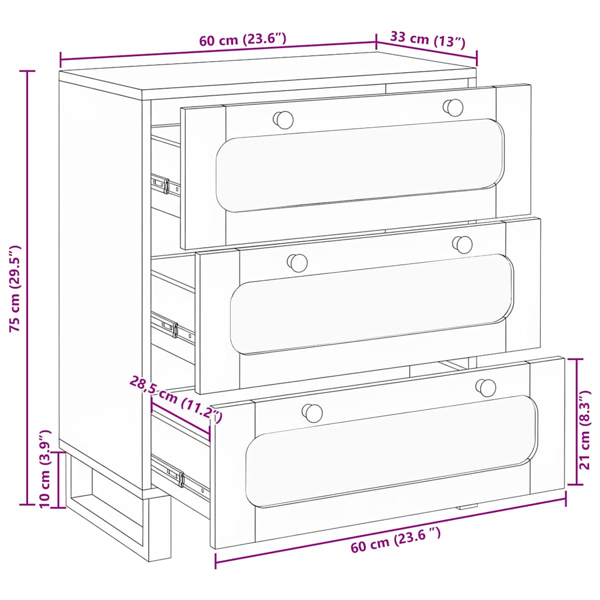 Sideboard 60 x 33 x 75 cm Massivt mangotræ Brun - Billede 11