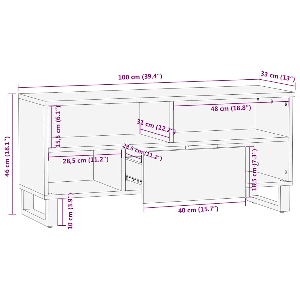 TV-kast met lade Bruin 100 x 33,5 x 46 cm Massief Mango Hout image 11