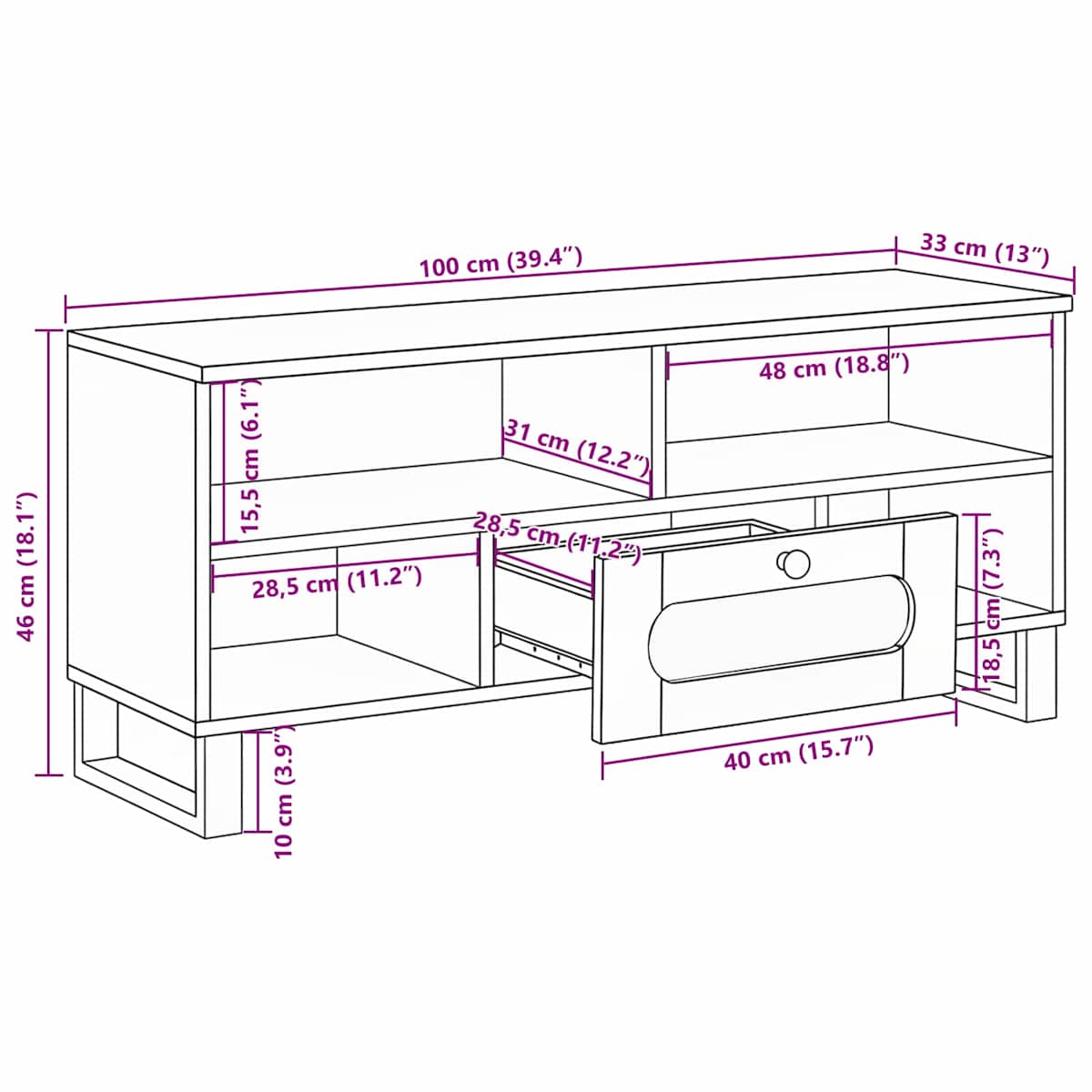 TV-skab med skuffe Brun 100 x 33 x 46 cm Massivt mangotræ - Billede 11