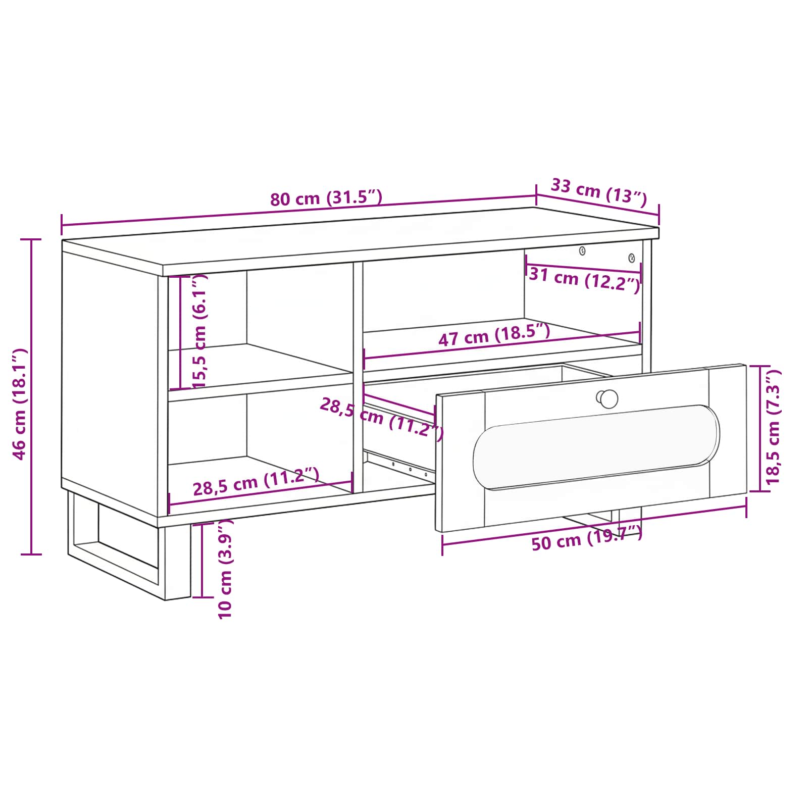TV omarica s predalom Rjava 80 x 33 x 46 cm Masiven les manga - slika 12