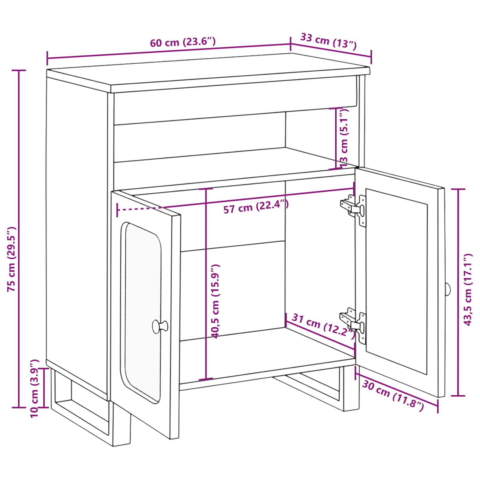 Dressoir met opslag Bruin 60 x 33 x 75 cm Massief Mango Hout | luizaXL | Dé meubelwinkel voor elk interieur Dressoir met opslag Bruin 60 x 33 x 75 cm Massief Mango Hout - Afbeelding 11
