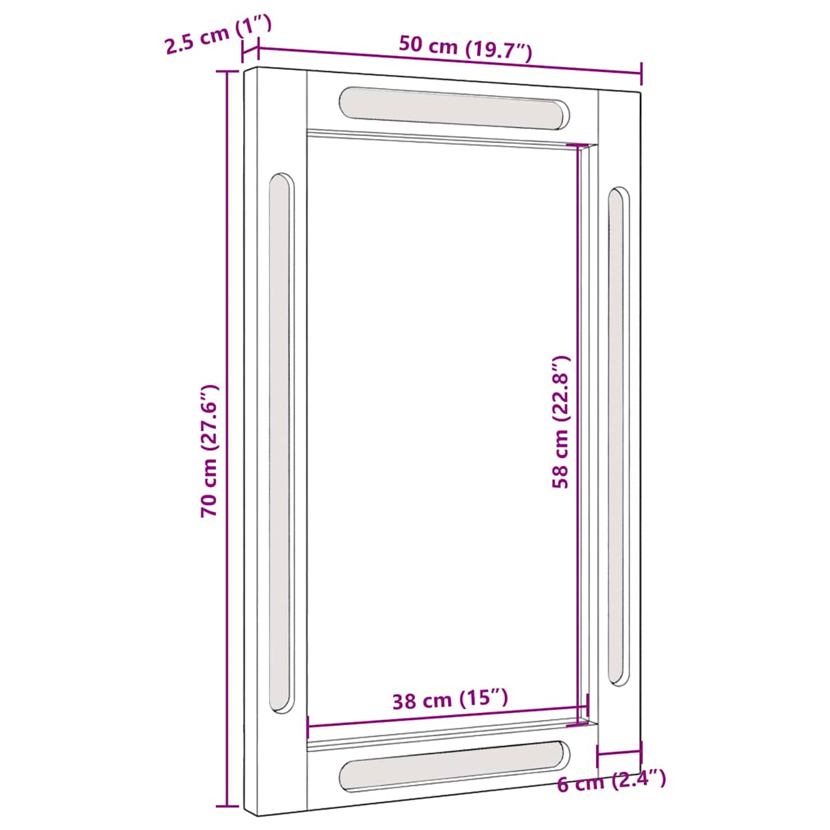 Badeværelsesspejl Brun 50 x 2,5 x 70 cm Massivt mangotræ - Billede 10
