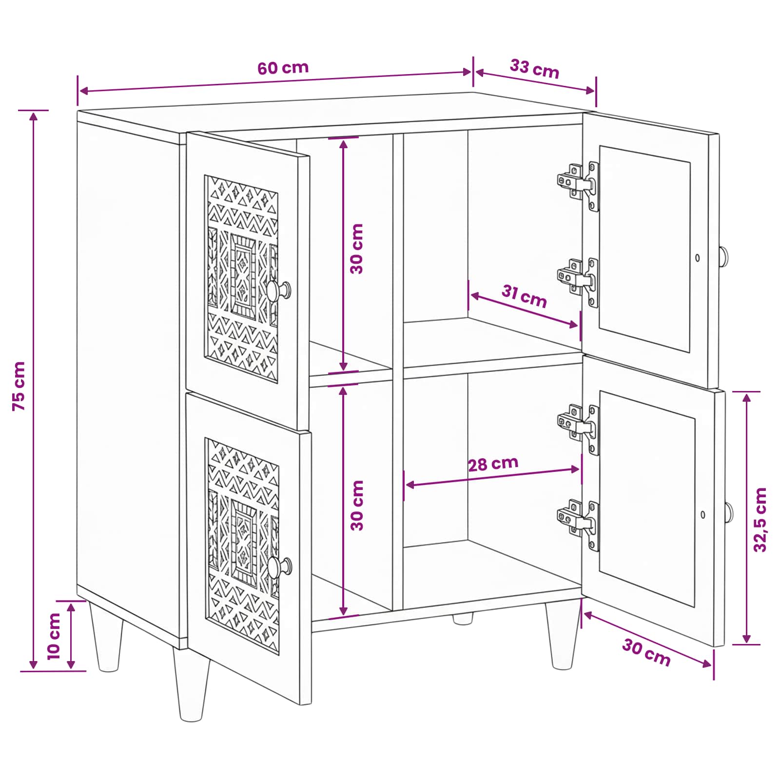 Dressoir 60 x 33 x 75 cm Massief Mango Hout image 11