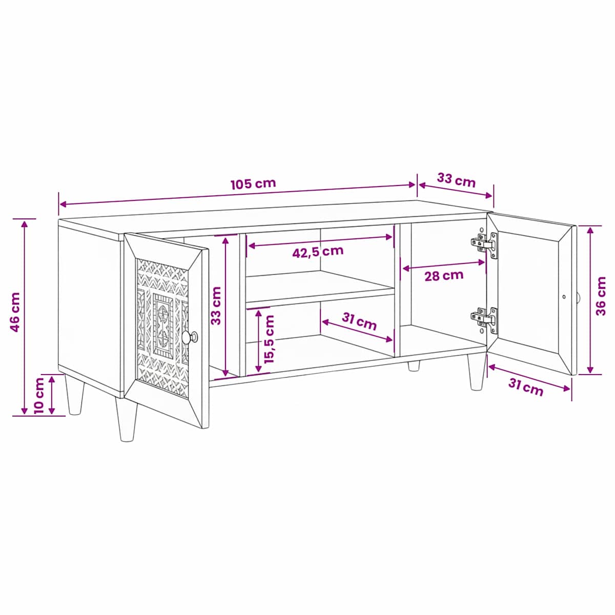 TV Enheder med hylde 105 x 33 x 46 cm Konstrueret træ - Billede 11