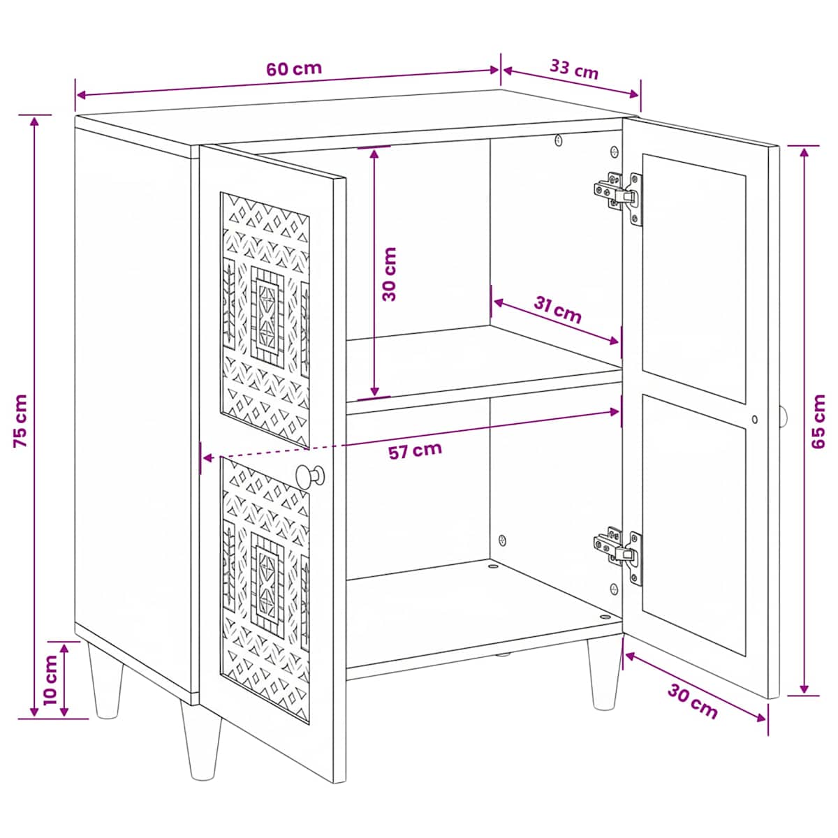 Sideboard 60 x 33 x 75 cm Massivt mangotræ - Billede 11