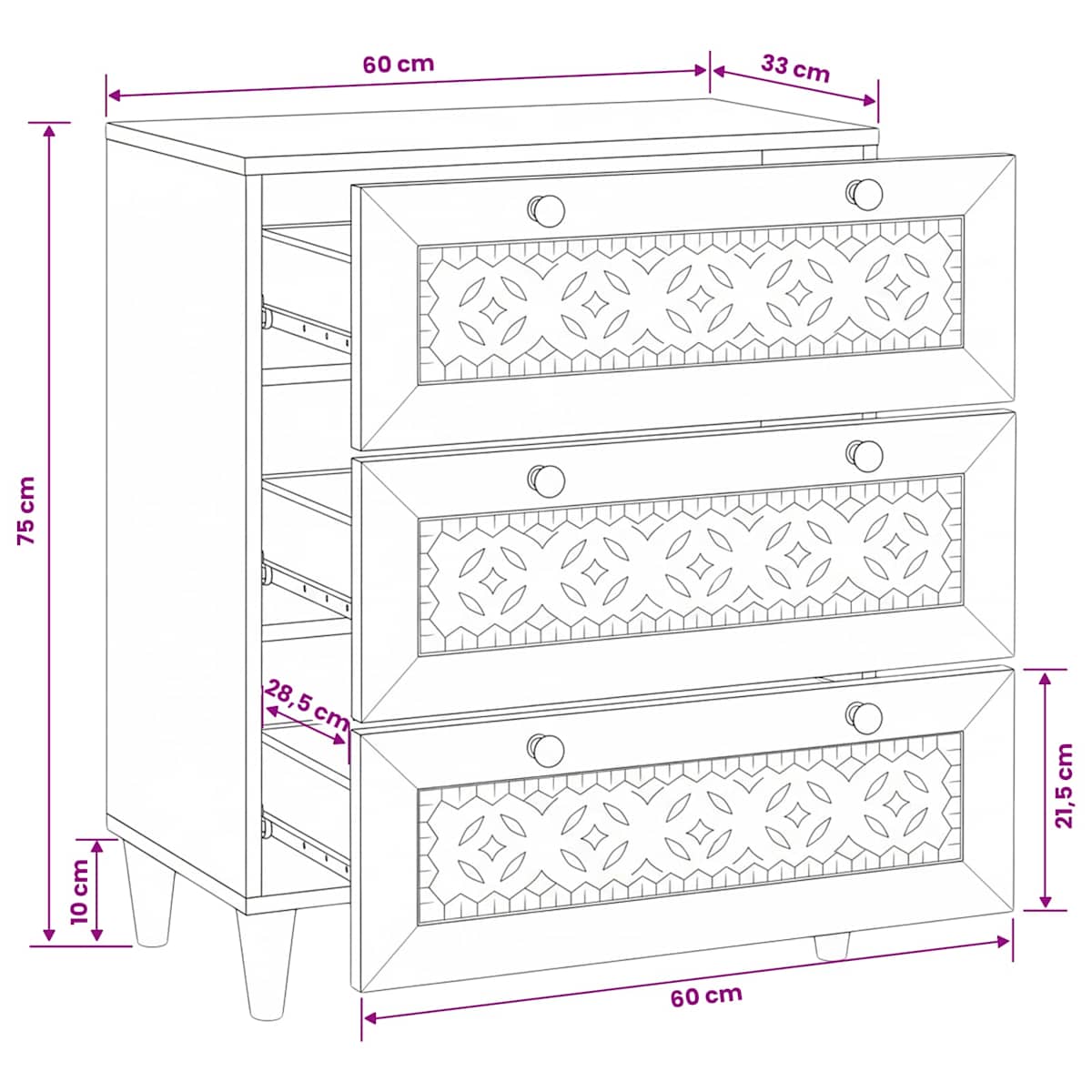Sideboard 60 x 33 x 75 cm Massivt mangotræ - Billede 10